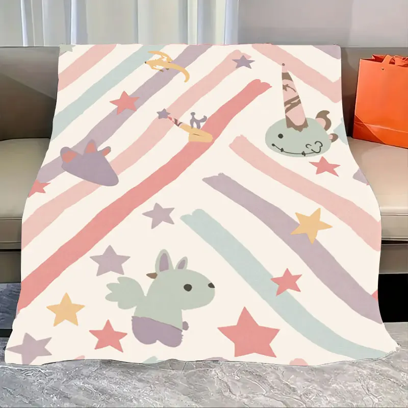 

1pc Flannel Blanket Cute Unicorn & Stars Cozy Blanket for Kids' Room Decor