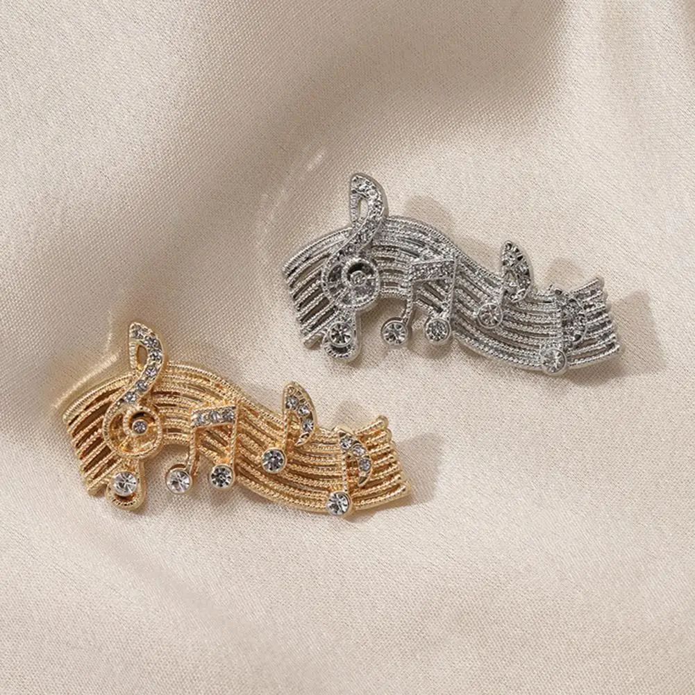 Music Score Brooch Pin Women Coat Brooch Rhinestones Inlaid Lapel Pin Brooch for Sweaters Collars Hats Bags Coats Scarves