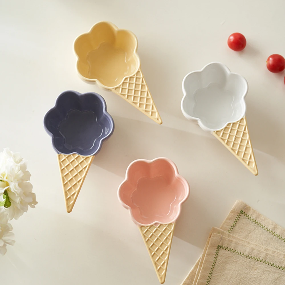 Creative Cone Ceramic Plate Contrast Color Deep Mini Snack Dishes With Handle Hot Pot Seasoning Saucer Microwave Safe Supplies