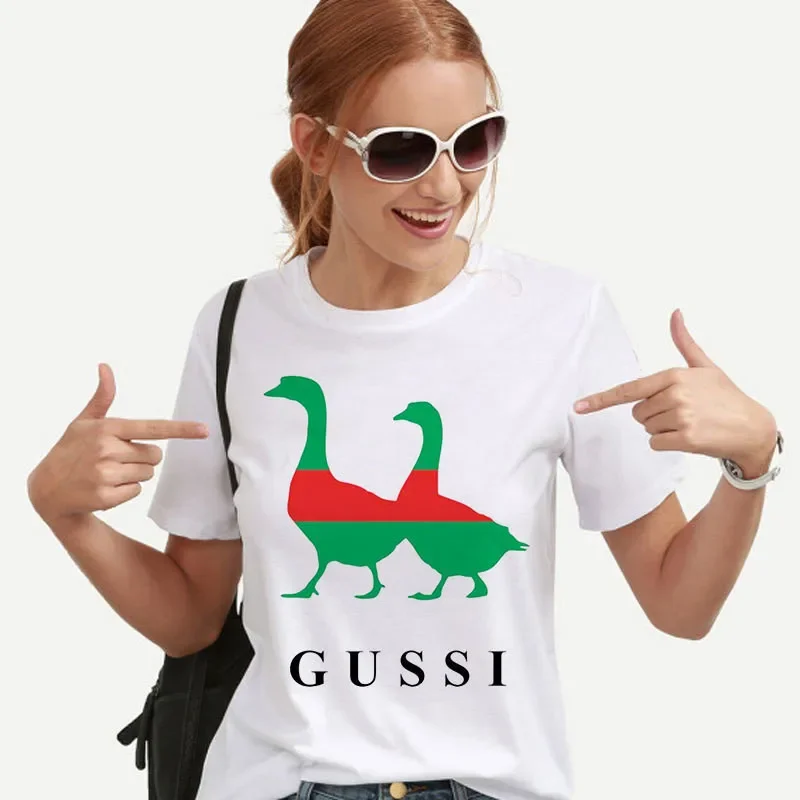 Gooses Print Casual Tops Women 100% Cotton T Shirt Short Sleeve T-shirt Ladies Tee Shirt High Quality Clothes