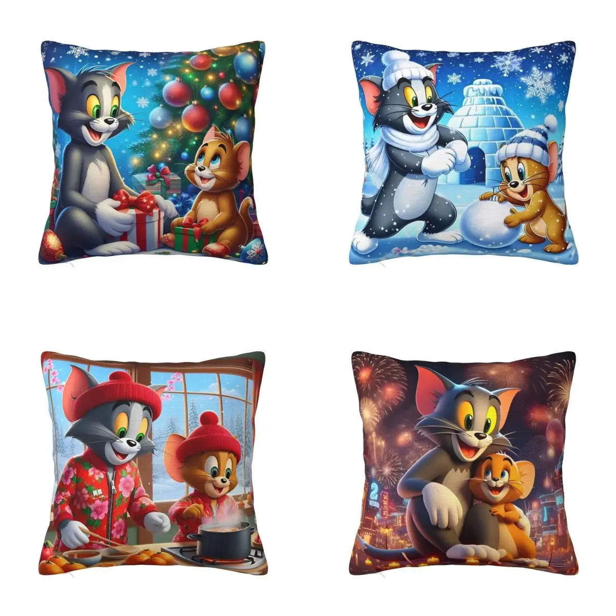 Tom And Jerry Christmas Pillow Case Novelty Pillow Cover Soft Design Cushion Cover Pillowcases For Sofa Home Decorative