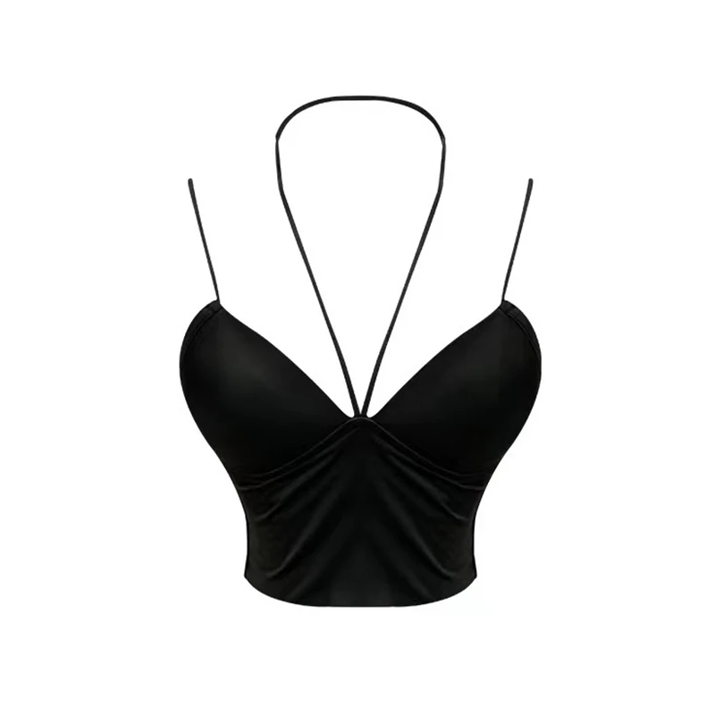 Summer Camisole Tube Top with Pad Bra Underwear Cropped Top Streetwear Ice Silk Sleeveless V Neck Breathable Comfort