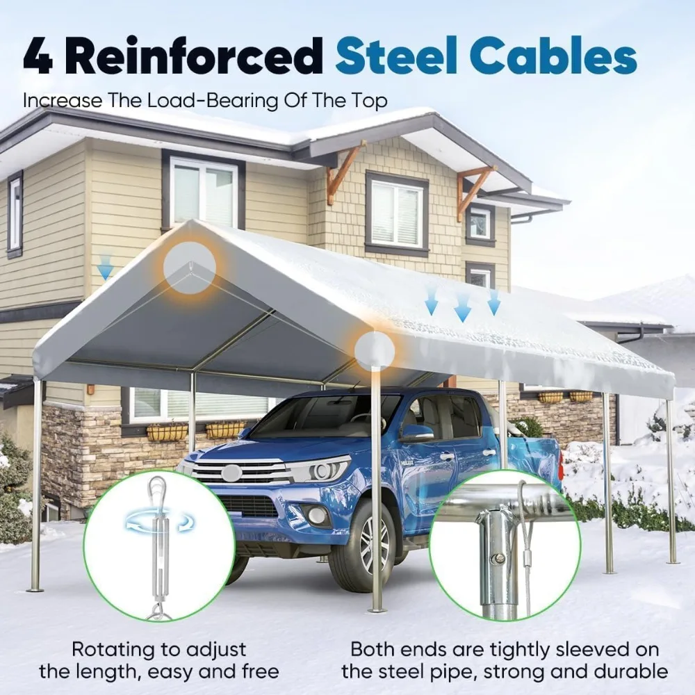 Carport 10’x20’ Heavy Duty Carport Car Canopy Galvanized Car Boat Shelter with Reinforced Steel Cables-Silver Gray