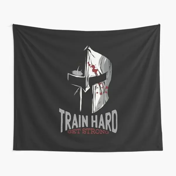 Train Hard Spartan Helmet Sparta Gym Gif  Tapestry Wall Decor Mat Printed Bedspread Decoration Blanket Travel Bedroom Hanging