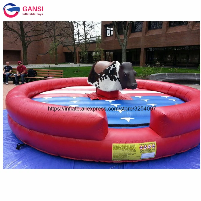 Crazy Game Inflatable Bull Riding Machine With Bounce Mat,5X5m Inflatable Mechanical Bull Mattress For Sale