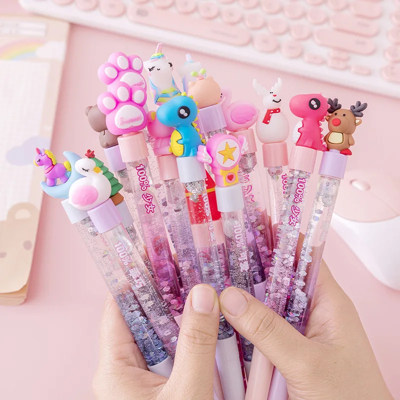 Kawaii Moon Unicorn Liquid Quicksand Gel Pen Neutral Pen Sequins Decorate Signature Pen School Office Stationery Gift