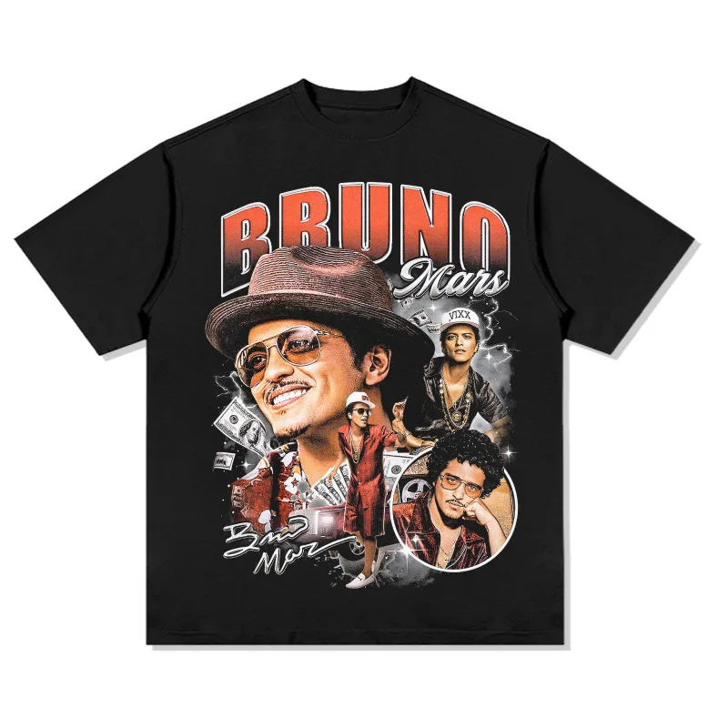 24/25 New Arrives Kids Mens Cotton Black Tshirts Famous singer Bruno Mars Short Sleeve t shirt Childrens\' Skin-friendly T-Shirt