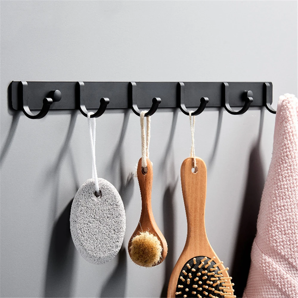 Black Robe Hook Wall Hook Towel Hook for Bathroom Aluminum Alloy Coat Hook Key Holder Rustproof Hook Hanger for Kitchen Hardware