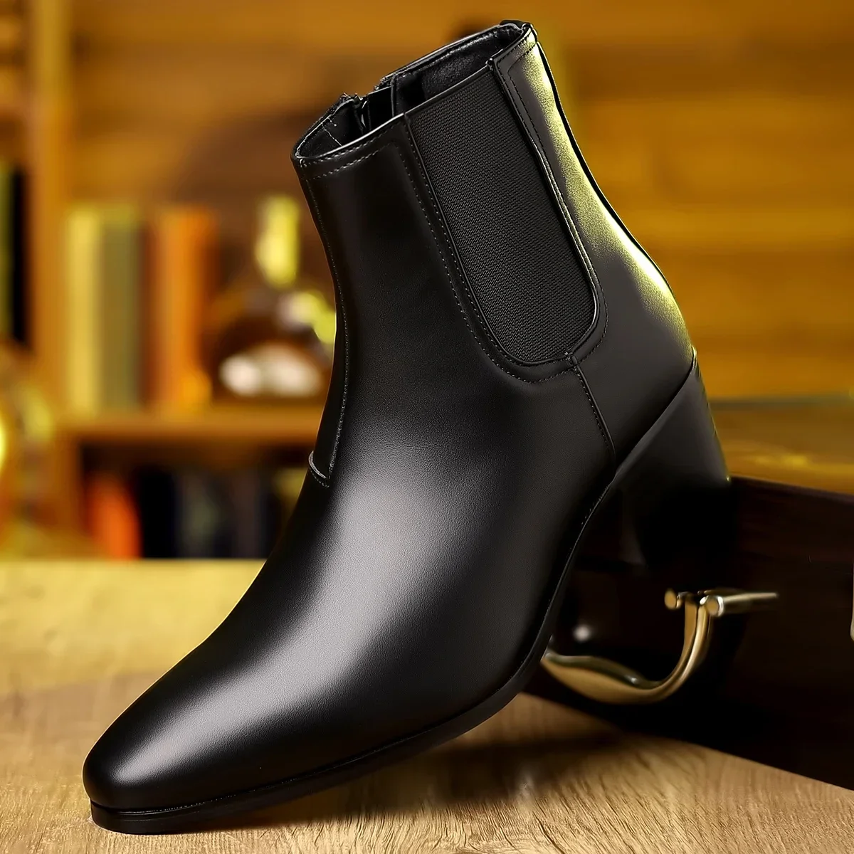 Skórzane buty w stylu brytyjskim Chelsea Boots Męskie buty podwyższające Buty męskie na wysokim obcasie Modne krótkie buty Tide Shoes
