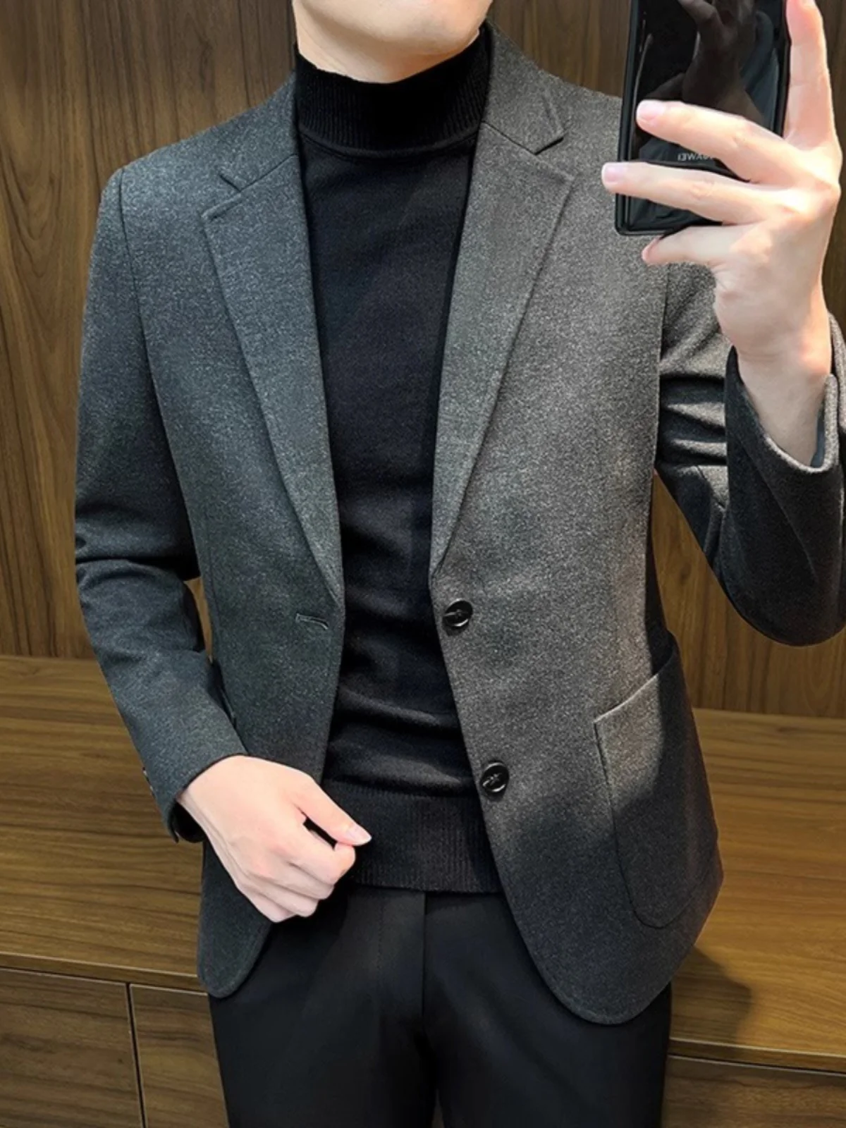 

Весенне-осенний утепленный мужской пиджак стандартного кроя для бизнеса и повседневной носки, шерстяное пальто, модное, премиум-класса