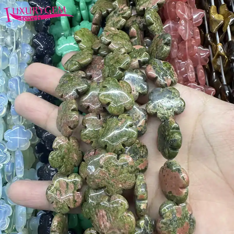 20mm Smooth 17Type Material Natural Stone Flat Flower Shape Loose Beads Strand 20Pcs Jewelry Making wj376