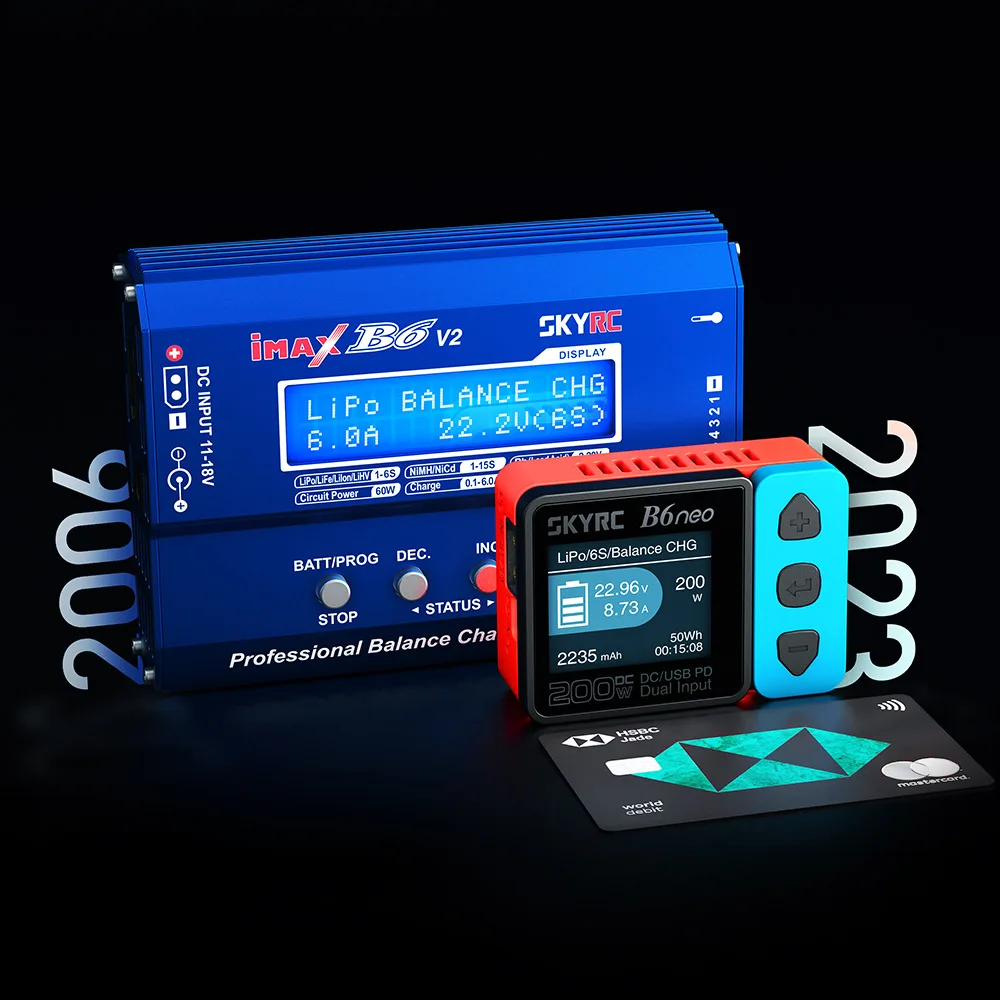 Caricabatterie SKYRC B6neo con doppie ingressi CC XT60/PD80W Potenza di ricarica da 200 W per modello di auto RC e batteria per aereo SK-100198