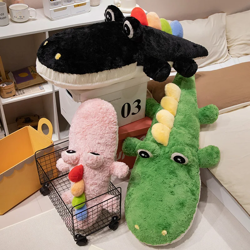 Kawaii Gaint Rainbow Crocodile Plush Doll Pillow Cartoon Green Pink Black Reptile Animal Crocodile Soft Plush Doll Home Decor