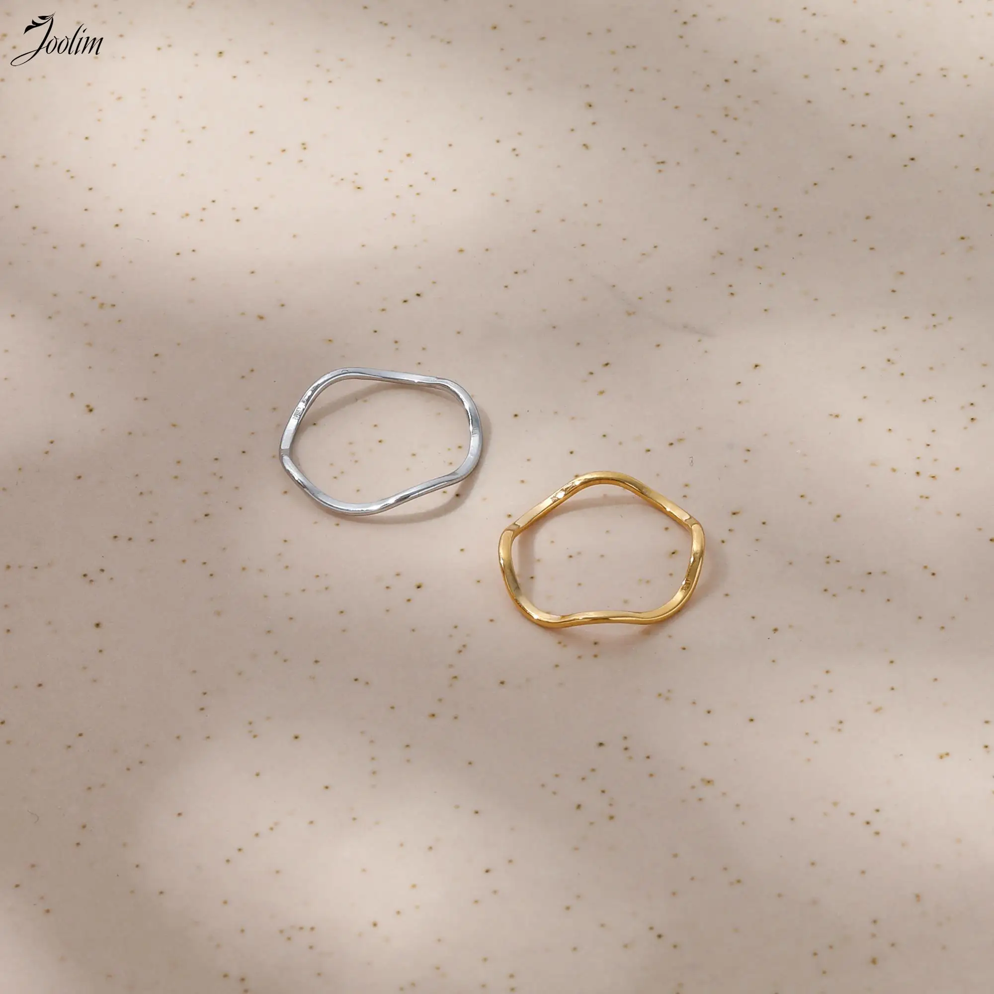 Joolim Jewelry Wholesale High End PVD Waterproof Fashion Fold Wear Fine Wave Stainless Steel Ring For Couples