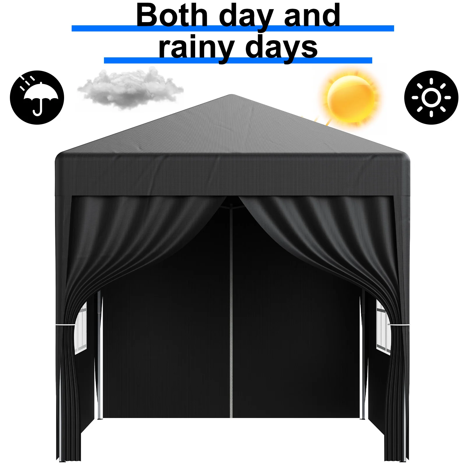 Pop up Gazebo 2x2m(6.5x6.5ft) Commercial Market Stall with Side Walls, Steel Frame, Waterproof, Garden Canopy Outdoor Camping