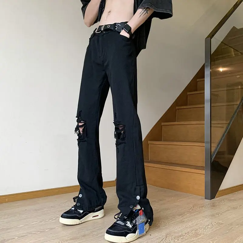 

New Style Retro Street Fashion Design Men Jeans 2023 Spring Loose Straight Ripped Pants High Waist Wide Leg Denim Trousers A59