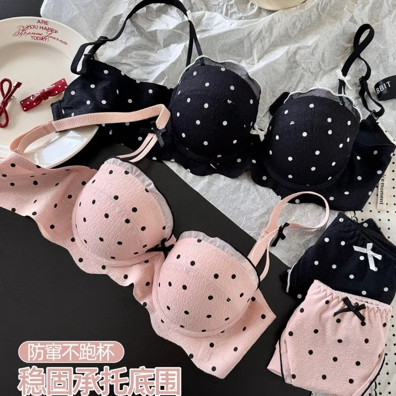 Ensemble Soutien-Gorge French Coquette à Pois Sans Armature, Effet Push Up Pour Petite Poitrine Forme Pêche Confortable Et Sexy