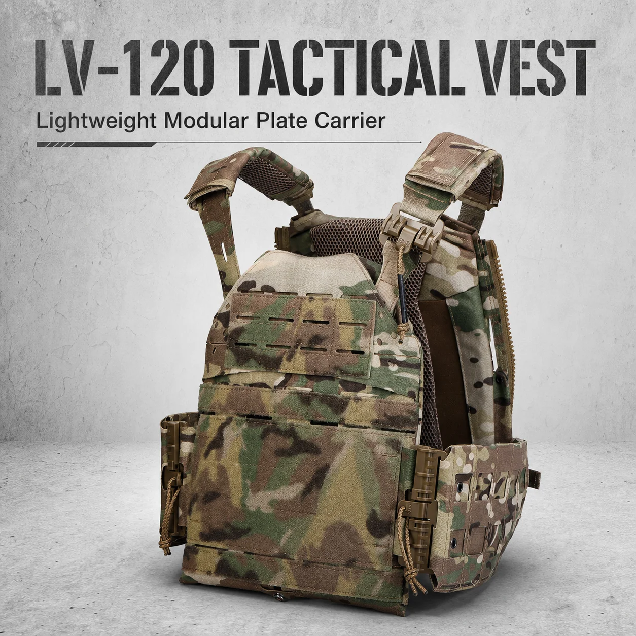 LV-120 Tactical Vest Lightweight Plate Carrier Laser Cut MOLLE Adjustable Cummerbund Quick Release for Airsoft Hunting