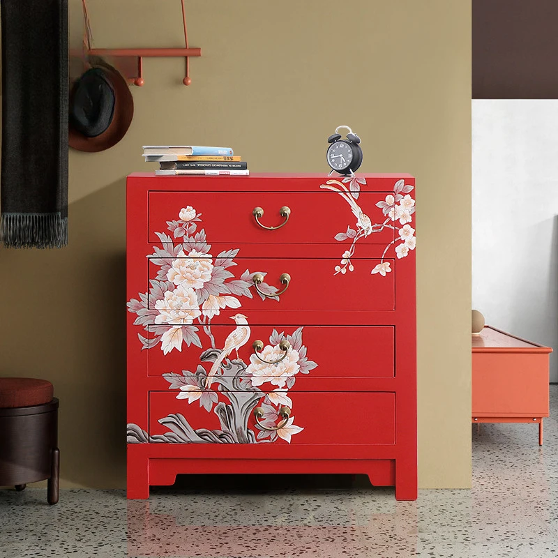 

Solid wood chest, hand-painted multi-chest cabinet, living room, bedroom, four-bucket locker, storage cabinet