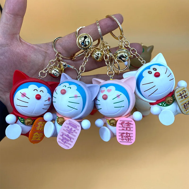 8Pcs Anime Rabbit Hat Doraemon Blessing Cute Lucky Cat Desktop Knick Pink Accesorios For Keychain  Kids Toys Gift Key