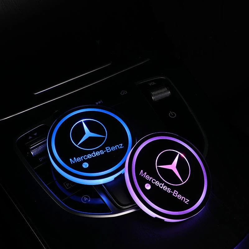 Car LED Cup Holder Light Mats Car Coasters Bottle Atmosphere Light For Mercedes Benz B/C/E/S Class A Class C200L GLC GLK CLA