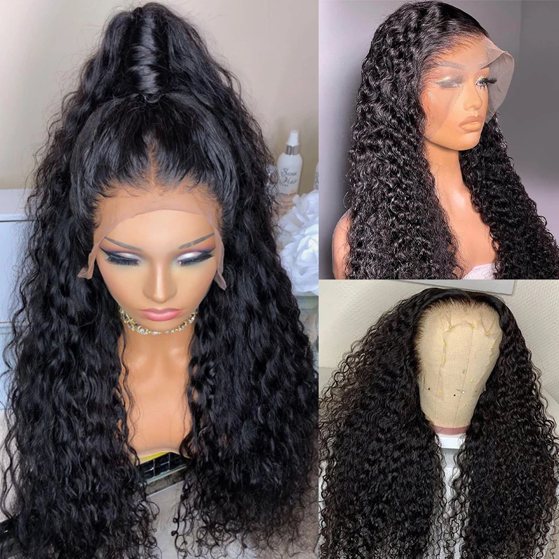 34 inches 250% density curly hd transparent lace frontal human hair wigs for woman 13x4 hd Lace Frontal Human Hair pre-cut wigs