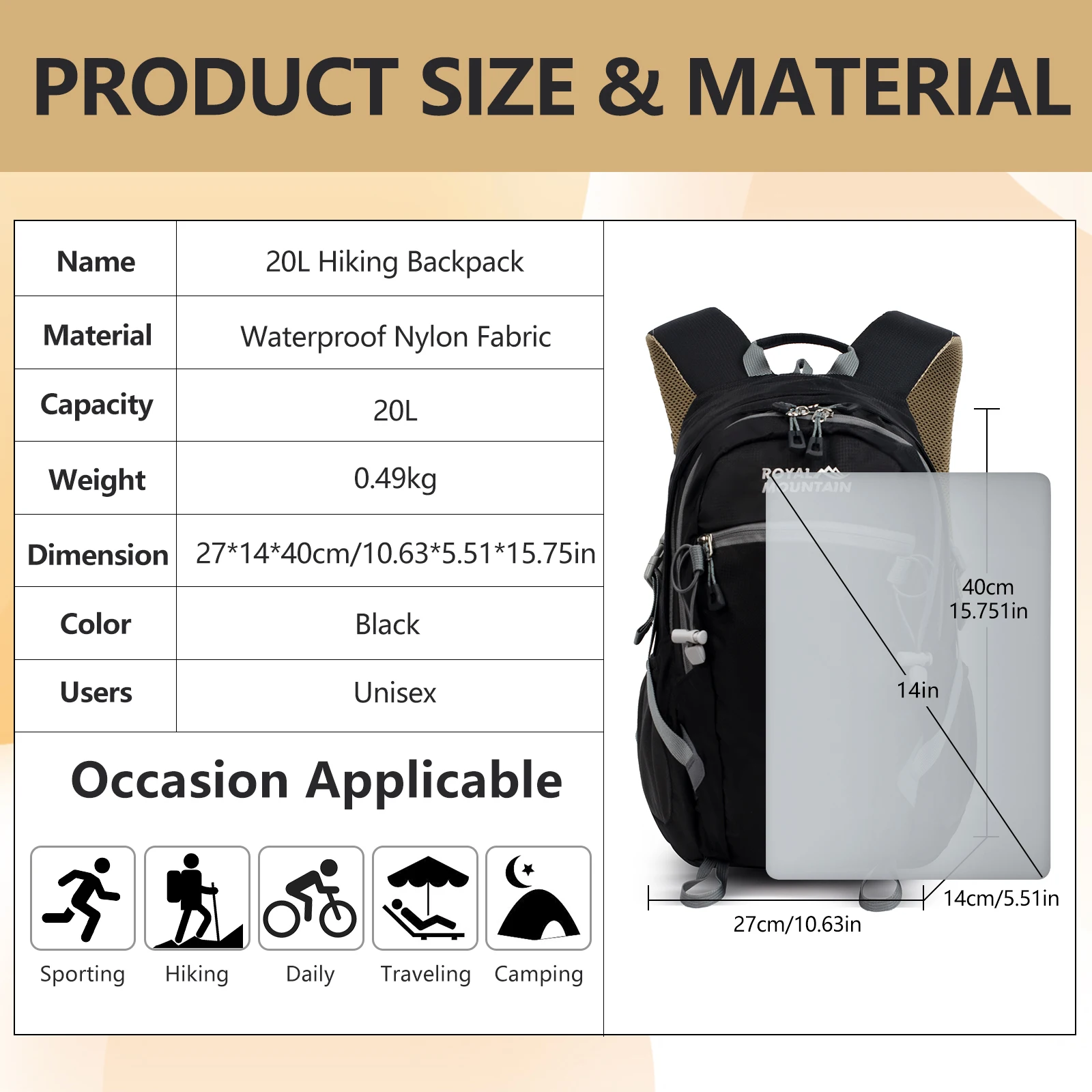20L & 30L Outdoor-Rucksack mit Regenschutz, Wasserabweisendes Gewebe, Mehrere Fächer, Geeignet für Alle Geschlechter und Umgebungen – Detail 5