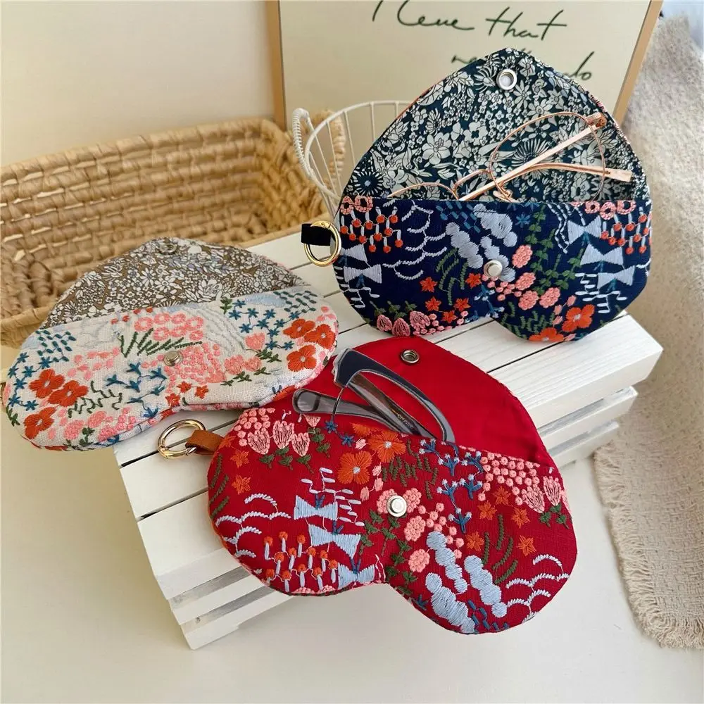 Embroidered Flower Sunglasses Storage Bag with Keyring Portable Hanging Sunglasses Sunglasses Pouch Eyewear Accessories