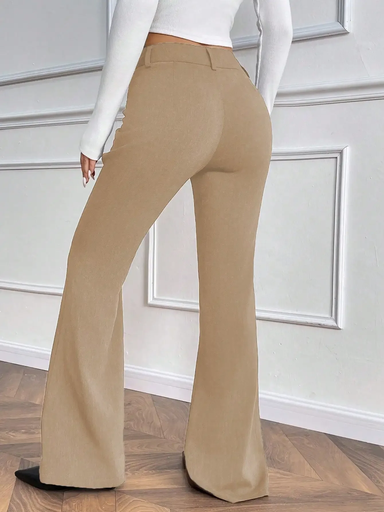 Nice Fashionable Low-waisted Trumpet Foot Mouth Upper Waist Front Door TR Twill Fabric Autumn And Winter Ladies Trousers