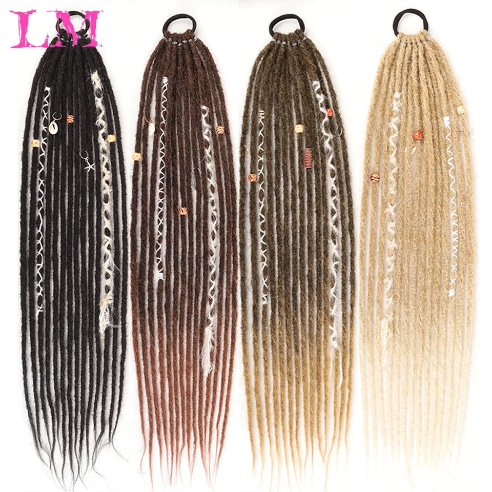 LM Synthetic Hair Braided Ponytail Wig for Women Elastic Rope Design Textured Dreadlock Style Suitable for Daily Decoration Use