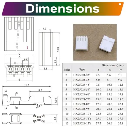 Conectores fêmeas e cabos 22AWG, JST 2,54 milímetros Connector Kit, 2,54 milímetros, 2x2, 3, 4, 5, 6, 7, 8, 9, 10Pin Habitação (YO-2.54 mm)