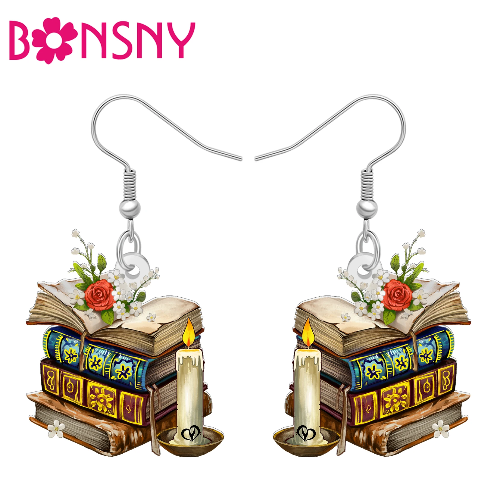 BOSNY Acrylic Vintage Stacked Book Earrings Classical Bookplie Jewelry Back To School Charms Bookish Gifts For Women Teacher
