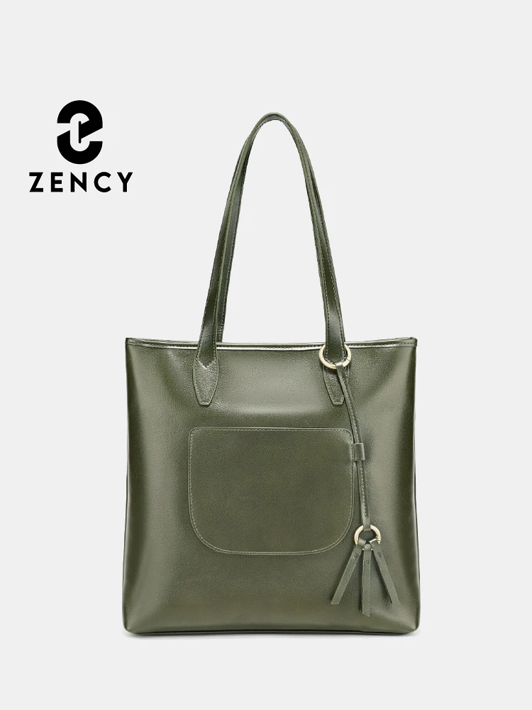 

Zency 100% Genuine Leather Handbag Large Capacity Women Shoulder Bag Retro Tote Purse High Quality Shopper Bags Chocolate Grey