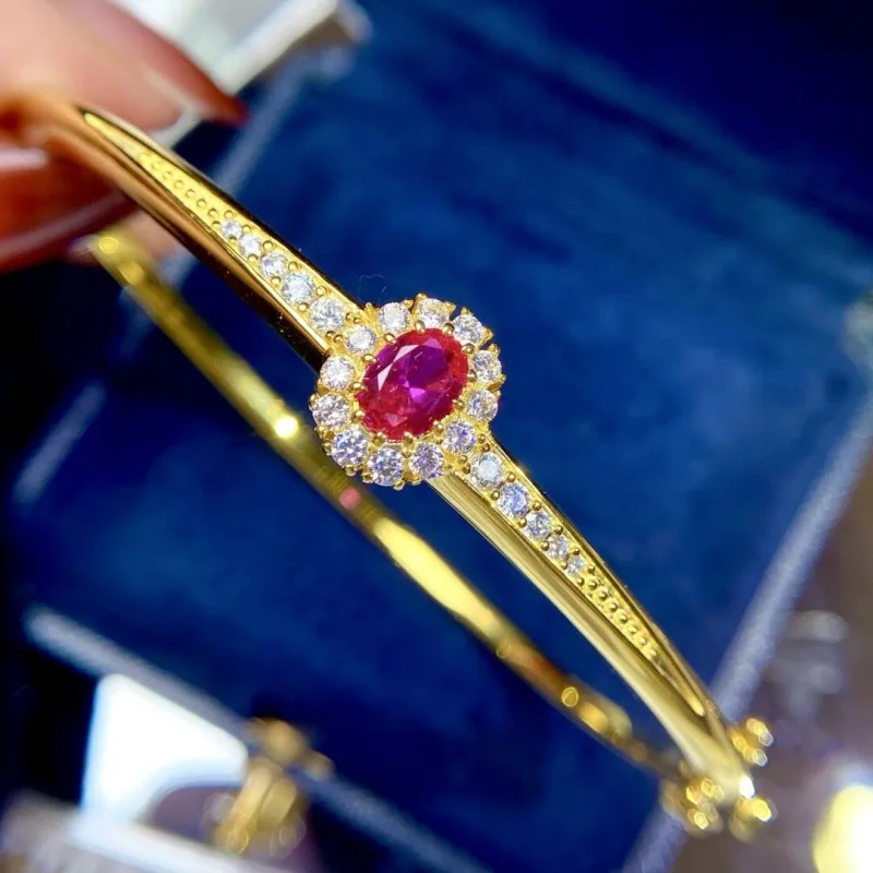 

ZOCA Elegant Gold Color Bangle With Sparkling Lab Ruby 925 Sterling Silver Bracelet Women's Formal Dinners Jewelry