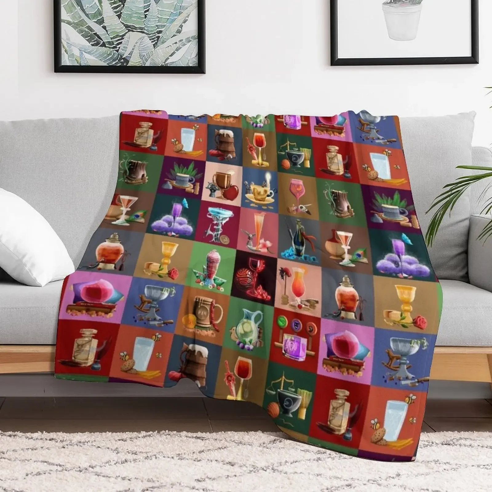 Sip-Sips of Thedas Entire Collection Collage Throw Blanket Soft Solid Color Blanket for Couch Bed