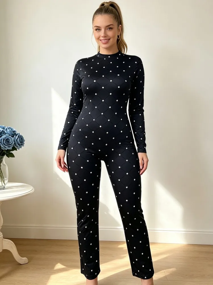 Plus Size Jumpsuits XL-4XL Spring Autumn Rompers Overalls Women's Polka Dot Jumpsuit Casual Fashion Long Sleeve Jumpsuits