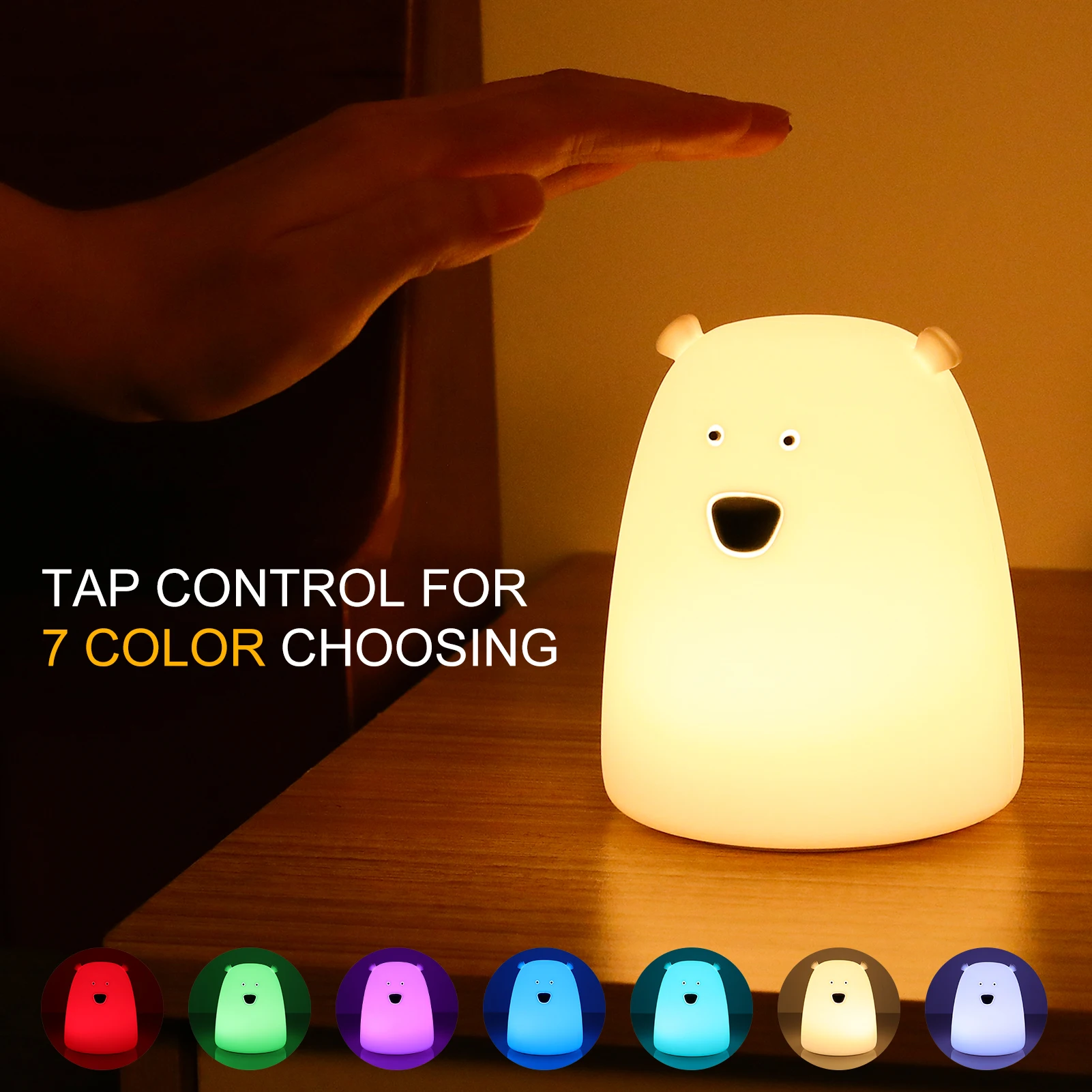 Mini Cat Nightlights Kawaii Bear Touch Sensor Night Lamp Cute Elf Lighting 7 Colors Led Gift for Baby Kids Christmas Decor Room