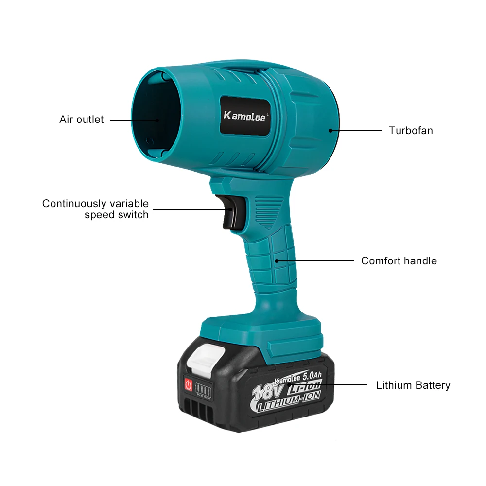 Kamolee 200M/S Turbo Jet Fan 2000W Cordless Electric Air Blower Violent Handheld Power Tool for Makita 18V Battery