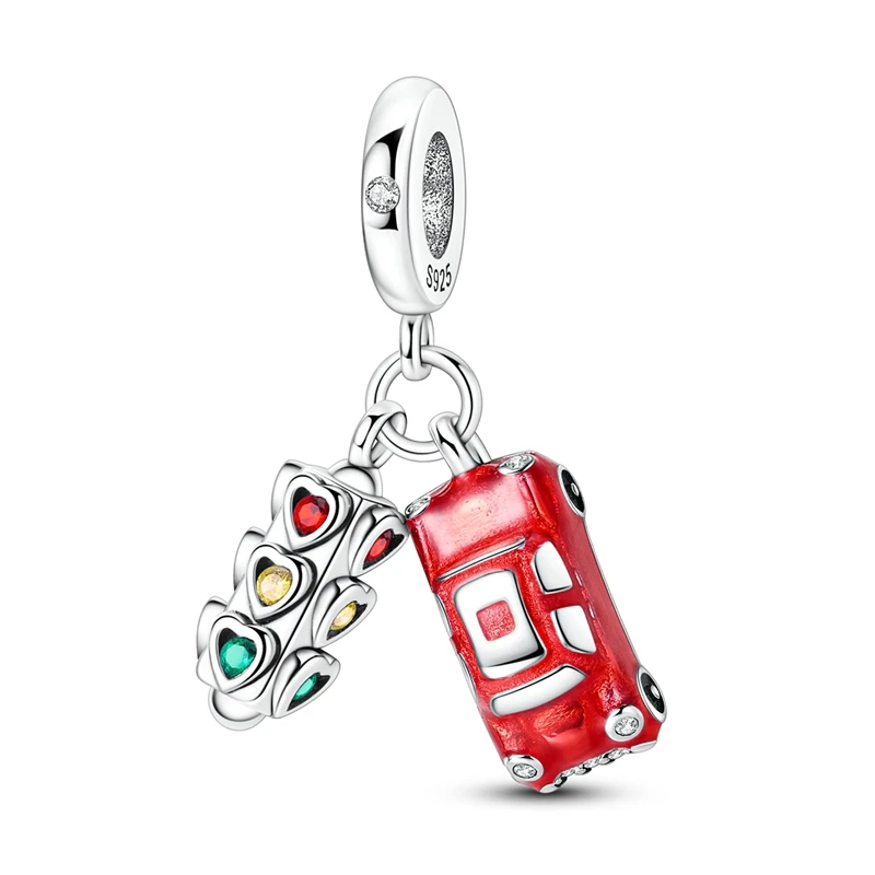 925 Sterling Silver Red Sports Car Charms Bead Traffic Lights Dangle Fit Original Bracelet DIY Women Jewelry
