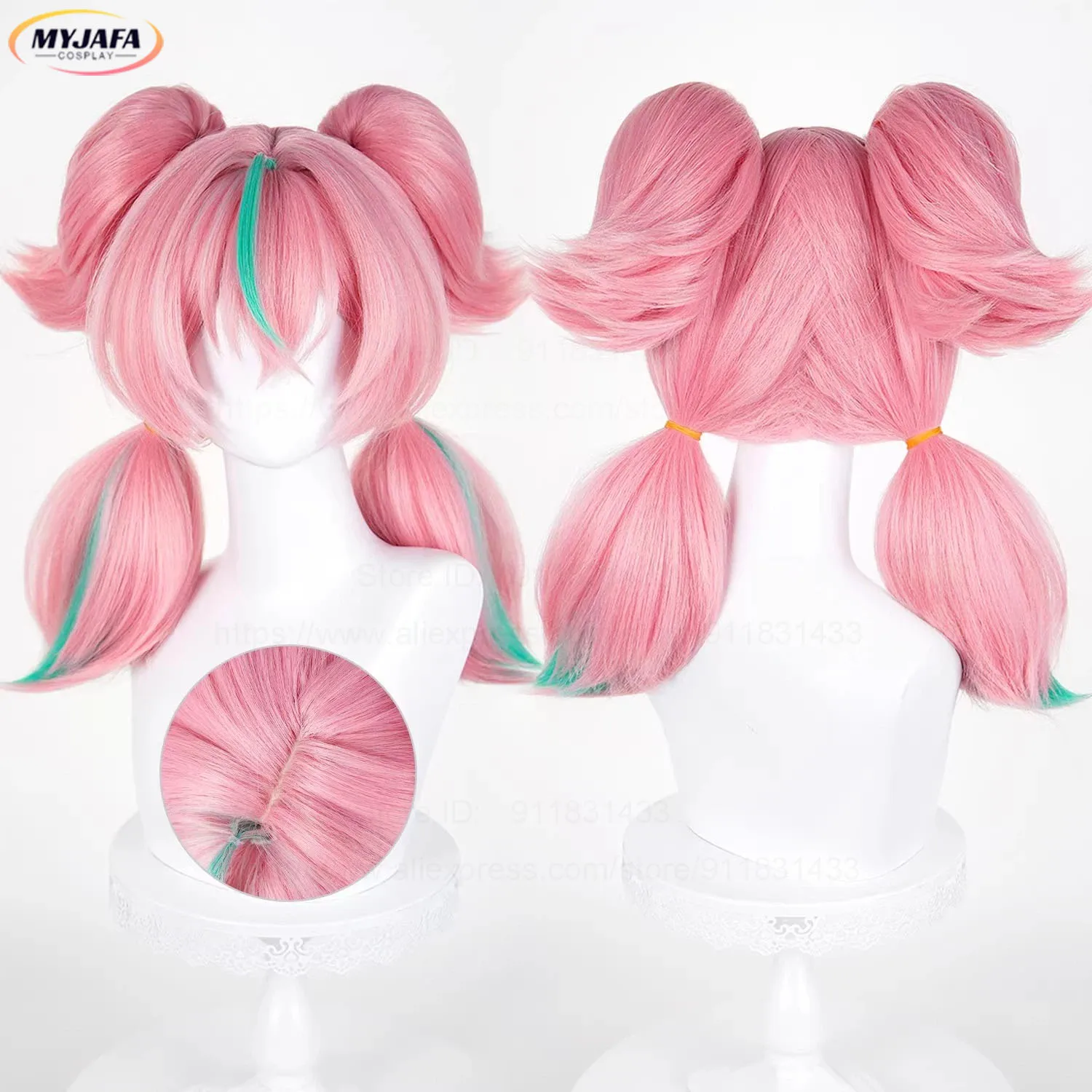 

Высококачественный парик для косплея ZZZ Aria, 52 см, короткий, розово-зеленый, термостойкий, из синтетических волос, для Хэллоуина, вечеринок, аниме-париков + шапочка для парика
