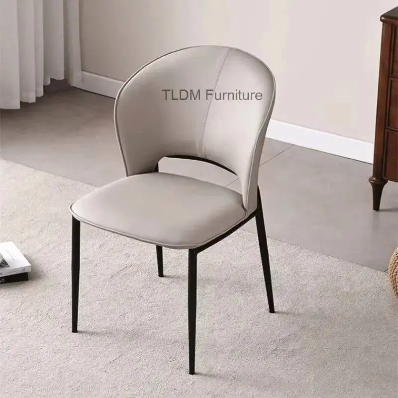 Nordic Leather Back Makeup Chair for Bedroom Italian Light Luxury Iron Dining Chairs Designer Hotel Dining Chair Home Furniture