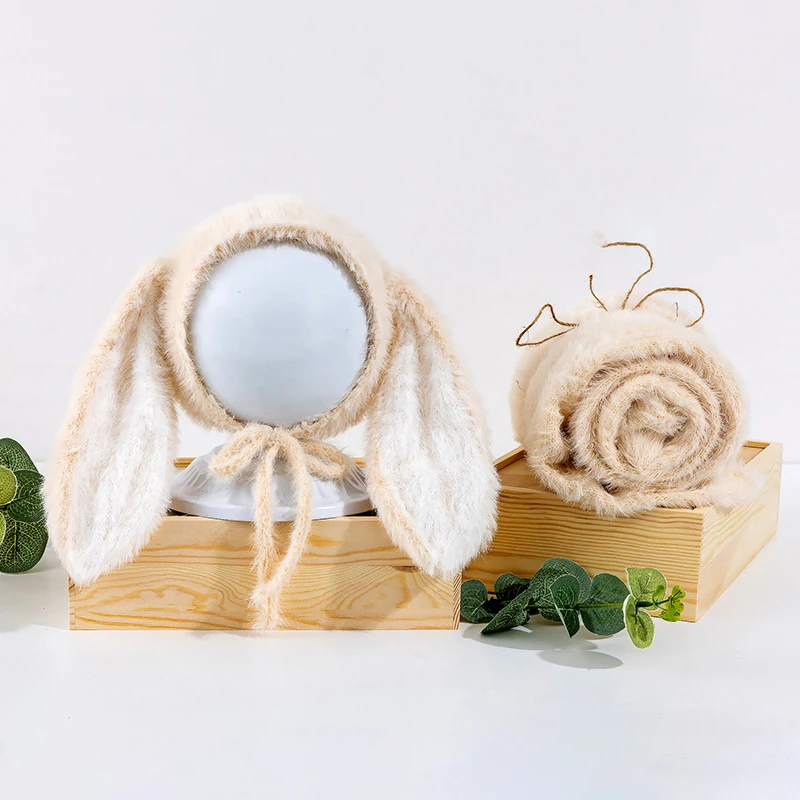 baby-rabbit-style-hat-wrap-2pcs-set-newborn-photography-props-baby-boy-girl-shoot-swaddle-blanket-studio-accessories