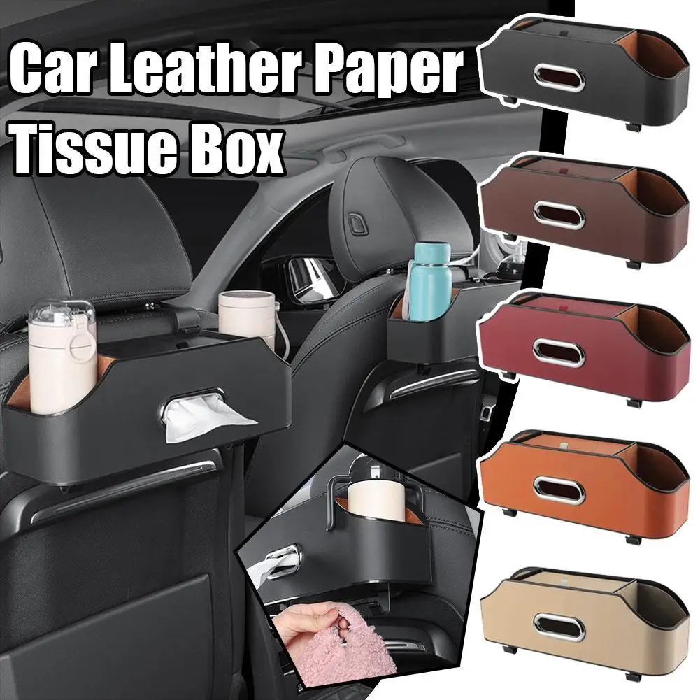 

Car Seat Back Organizer PU Leather Rear Row Storage Box With Hook Cup Holder Universal Stuff Holder Car Interior Accessories