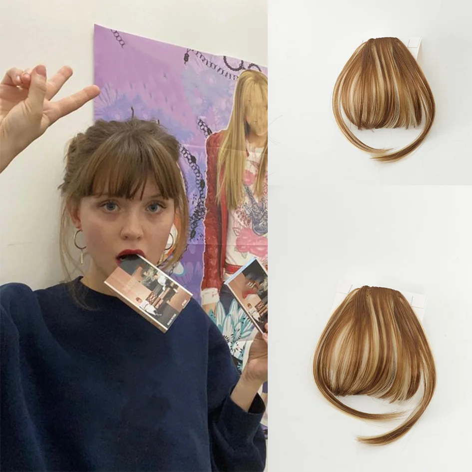 Thickening Clip in Bangs - 100% Wispy Bangs Clip in Hair Extensions, Brown Black Air Bangs Fringe with Temples Hairpieces for Wo