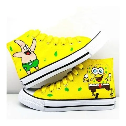 SpongeBob SquarePants, Big Star, High Top Canvas Shoes, Hand drawn Shoes for Male and Female Students, Board Shoes