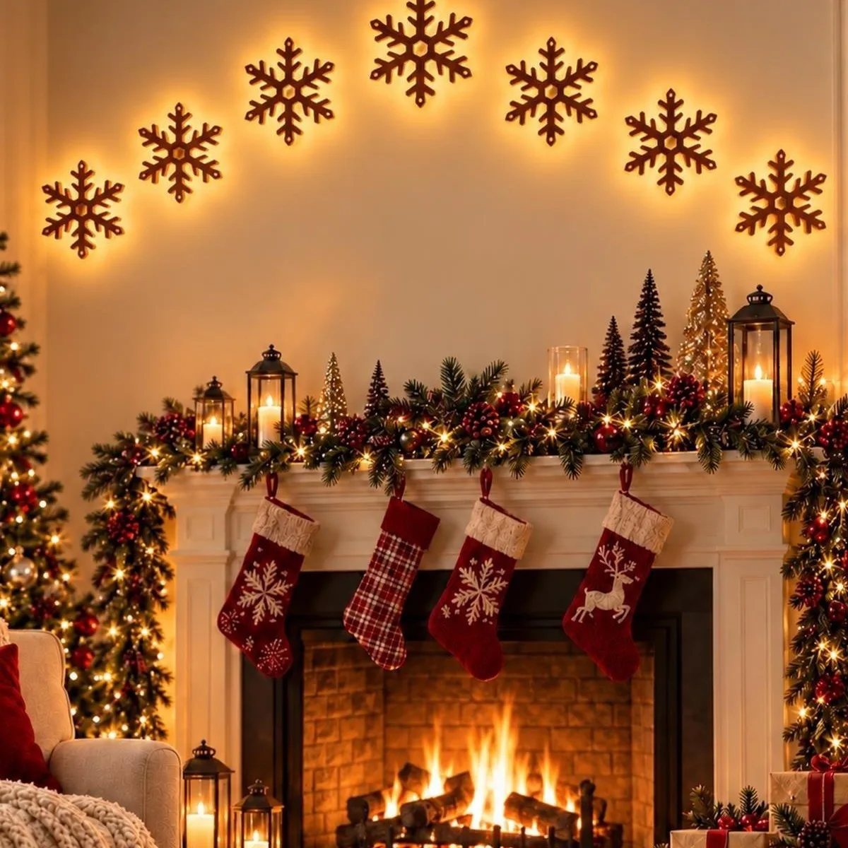Christmas Decor LED Light Up Glowing Reindeer Christmas Tree Wall Stickers Outdoor Festive Lighting Holiday Wood Decor Gift