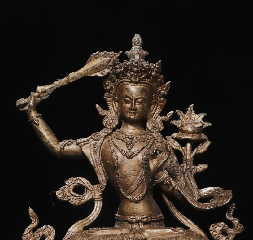 8.6'' Old Tibetan Buddhism Copper Gilt Wenshu Manjushri Goddess Sculpture statue