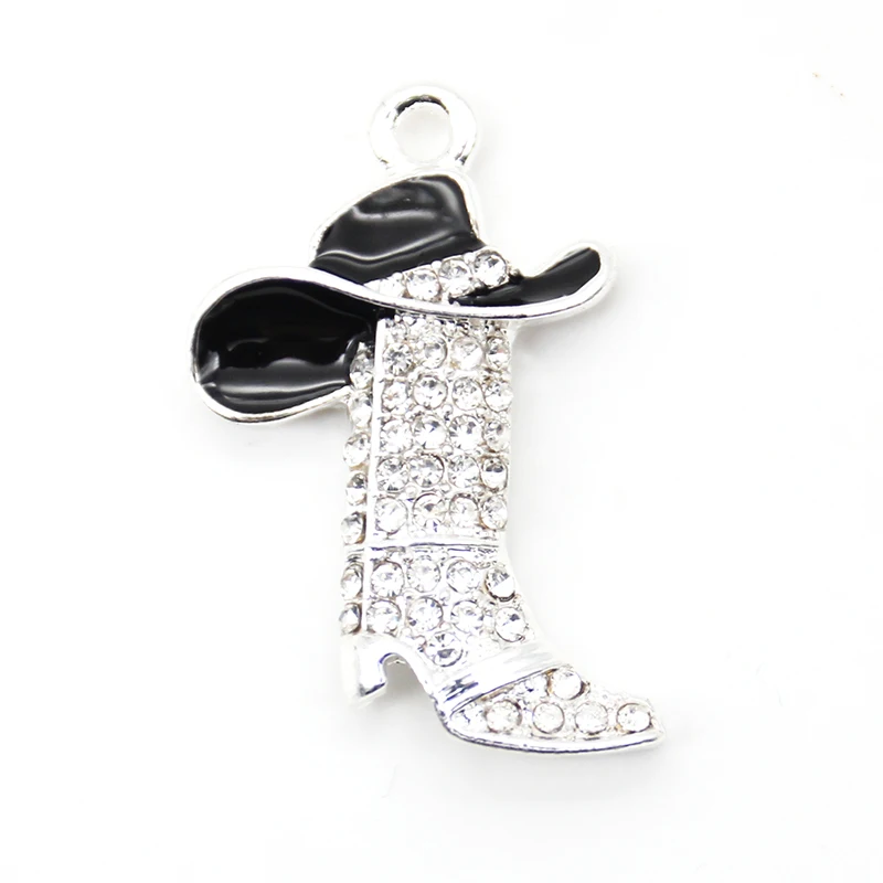 

Small Size Black Enamel Rhinestone Crystal Cowboy Pendant Charm DIY Bracelet Jewelry