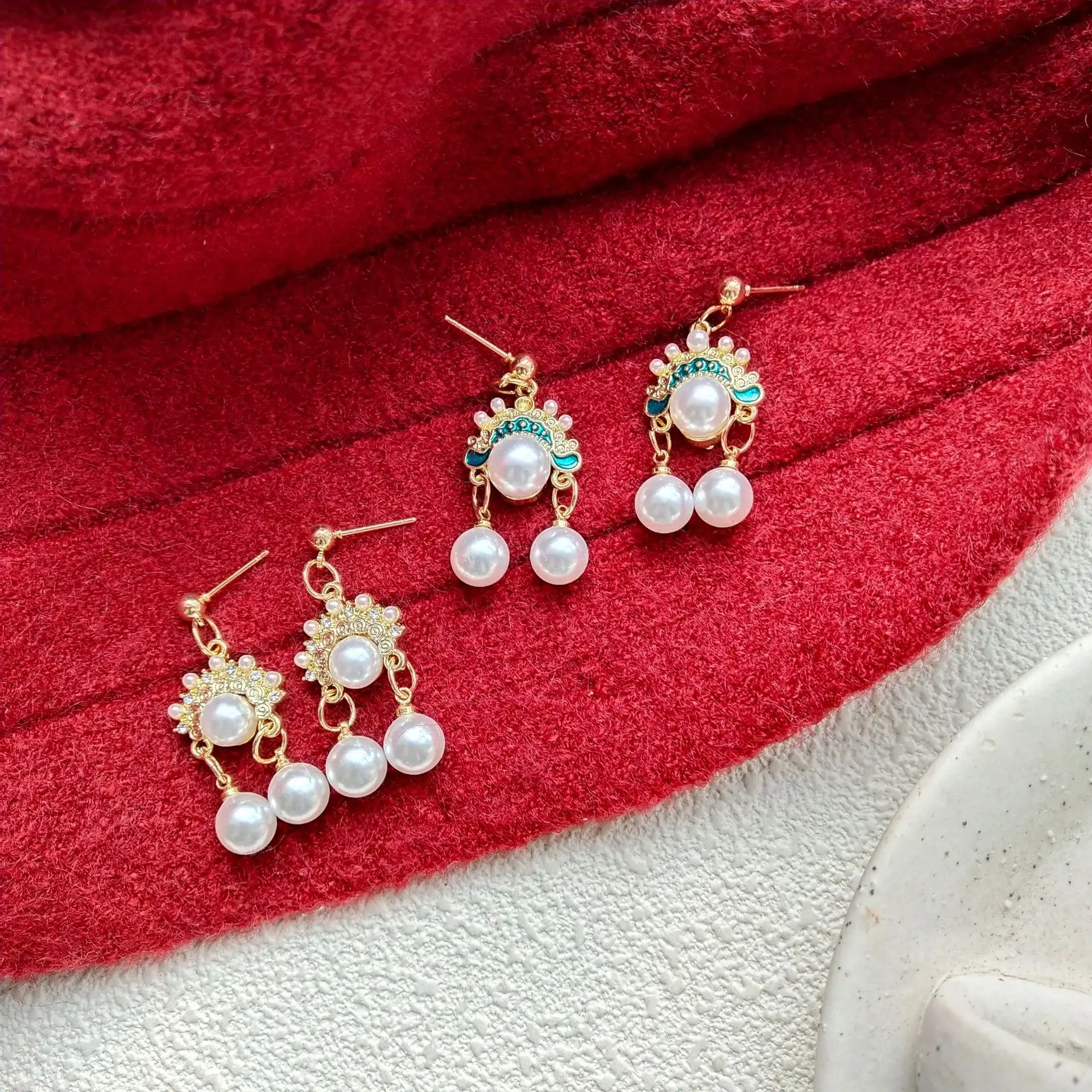 S925 Silver Needle Earrings for Women Vintage Peking Opera Facebook Stud Earrings Chinese Fashion Ethnic Pearl Luxury Jewelry