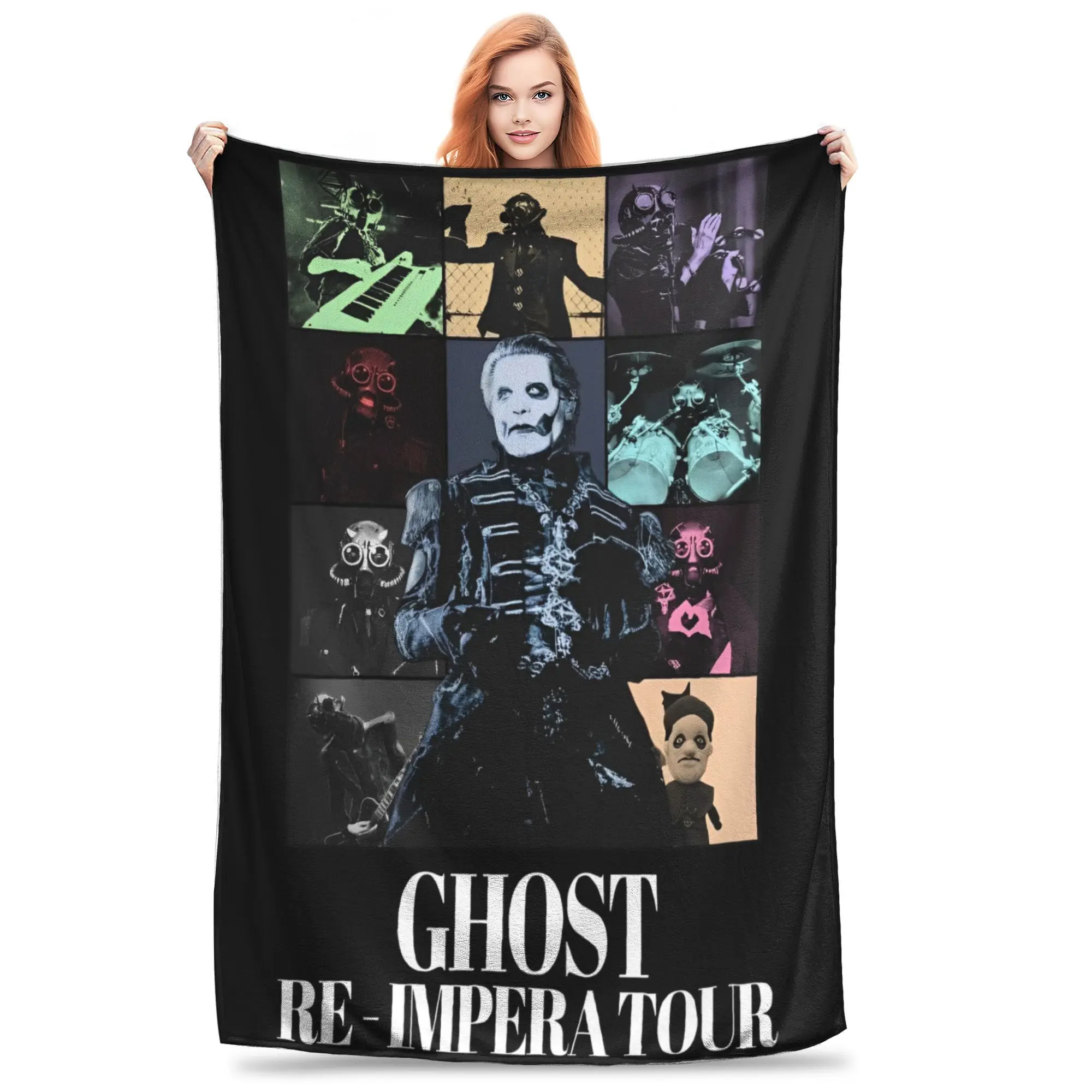 Manta de Ghost Band Rock con estampado de terciopelo, manta suave multifunción para cama, alfombra de viaje